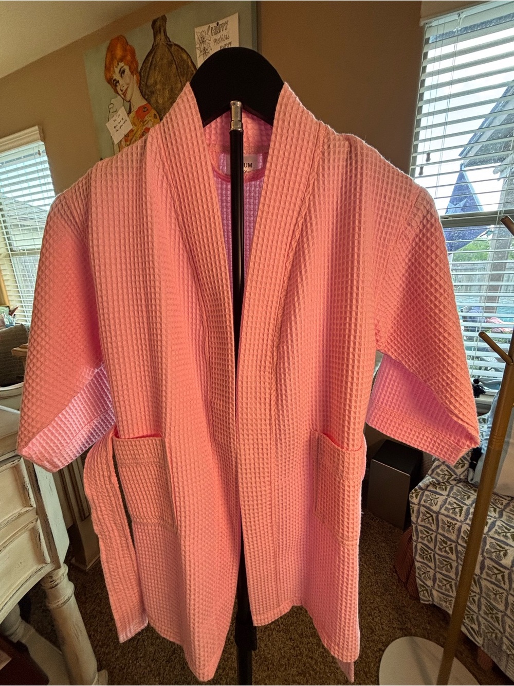 Lightweight Pink Waffle Weave Kimono Spa Robe NEW YM (6-8)